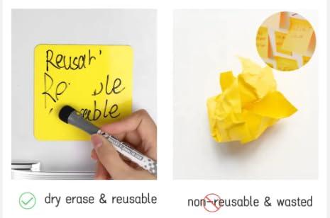 Reusable Dry Erase Sticky Notes with Dry Erase Markers & Clips. Multi-Color 4x4 6-Pack! Eco-Friendly & Washable-Perfect for Lists, Labels & Reminders. Your Sticky Note for Home & Office!