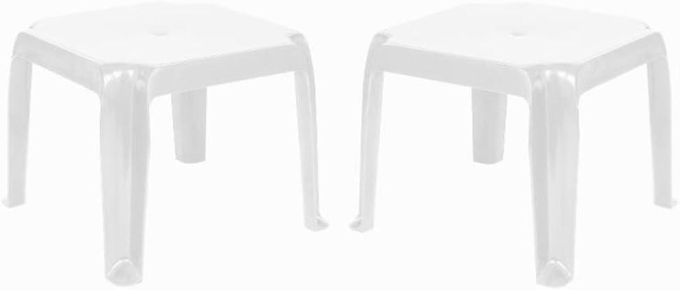 White Resin and Rubber Square Outdoor Side Table Set