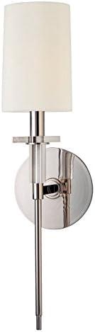 Polished Nickel Cylinder Sconce with Off-White Faux Silk Shade