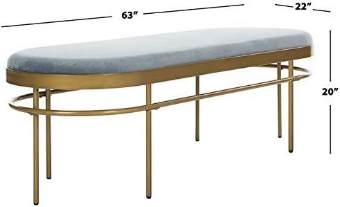 Sylva Oval Bench - Slate Blue Velvet/Gold - Safavieh