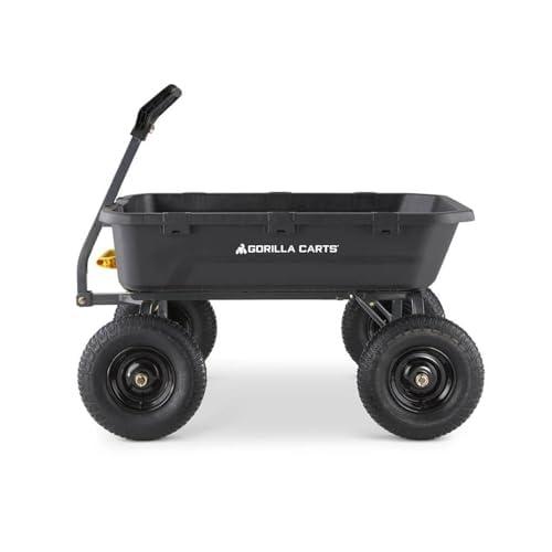 Gorilla Carts Heavy Duty 12 Cubic Foot Poly Yard Dump Cart, Garden Wheelbarrow Wagon with Pneumatic Flat Free Tires for Outdoor Lawn Utility, Black
