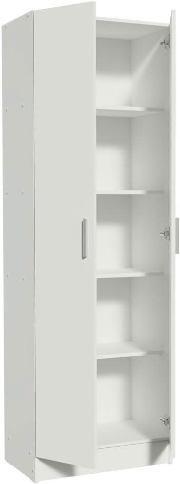 Madesa Pantry Storage Cabinet Armoire Closet with 2 Doors and 5 Utility Shelves 23 Inch Wooden Organization Unit for Bedroom, Office, Laundry Room, Kitchen, and Garage - White