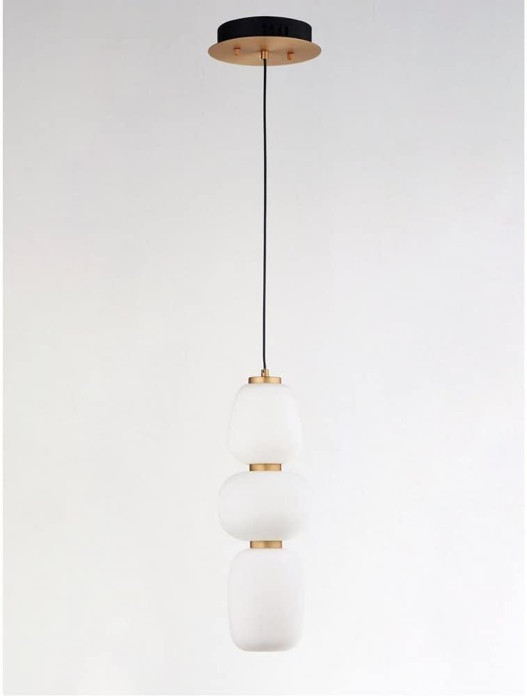 Soji 17.25" Black and Gold LED Pendant with Satin White Glass
