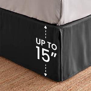 King Black Pleated Polyester Bed Skirt with 15-Inch Drop