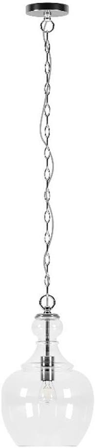 Evelyn&Zoe 11" Brushed Nickel Finish Metal/Glass Pendant
