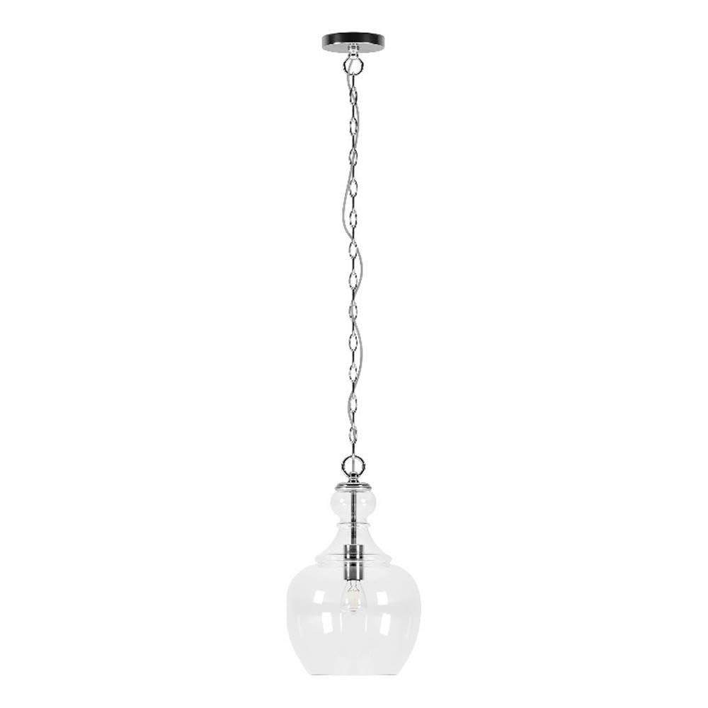 Evelyn&Zoe 11" Brushed Nickel Finish Metal/Glass Pendant