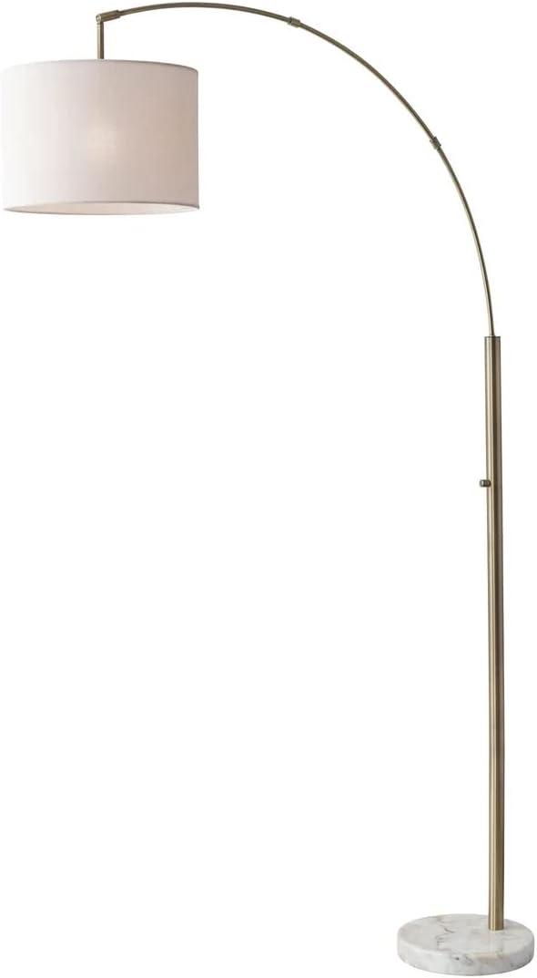 73.5" Bowery Arc Lamp Antique Brass - Adesso: White Marble Base, Off-White Shade, ETL Listed