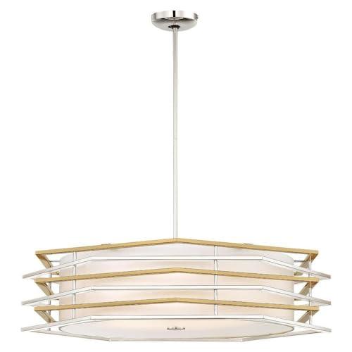 Polished Nickel and Honey Gold LED Pendant with White Linen Shade