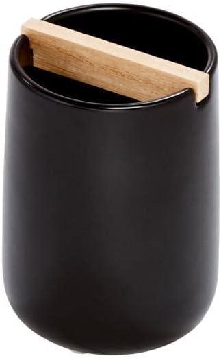 iDesign Eco Vanity Ceramic Toothbrush Holder with Paulownia Wood Divider