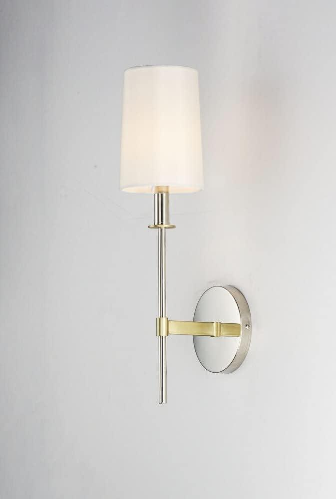 Satin Brass and Polished Nickel Fabric Shade Wall Sconce