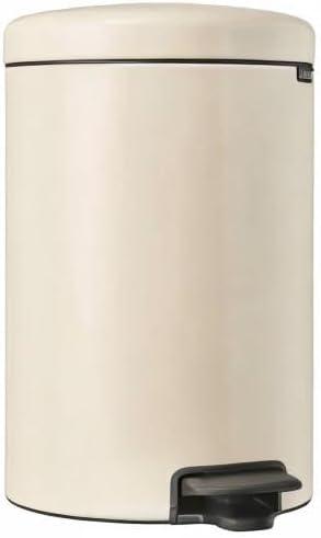 Soft Beige Round Plastic Step-On Kitchen Trash Can, 5.3 Gallons