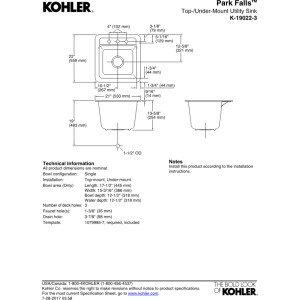 Park Falls 22" L x 21" W Service Sink