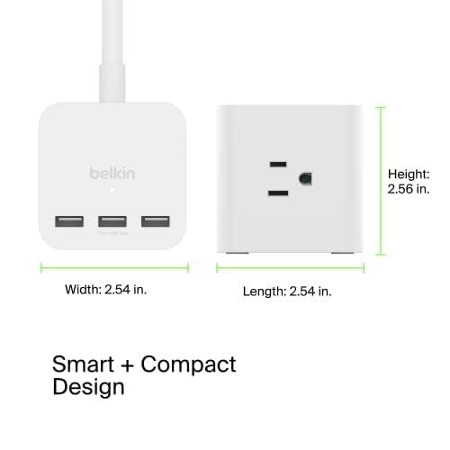 Belkin 6-Outlet Power Cube w/ 3 AC Outlets, 3 USB-A Ports, & 5ft Sturdy Extension Cord - Convenient Compact Cube for Home, Office, Travel, Desktop, & Phone Charger - 4.5 Amps