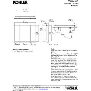 KOHLER Verdera® Aluminum Triple-Door Medicine Cabinet, Frameless with Adjustable Shelves
