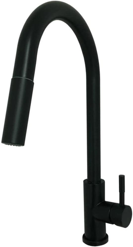 Matte Black Brass 8-Inch Gooseneck Kitchen Faucet with Pull-out Spray