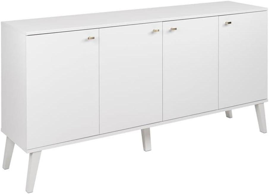 Milo Mid-Century Modern 4 Door Buffet Server White - Prepac: Laminated Storage Cabinet, CARB Certified