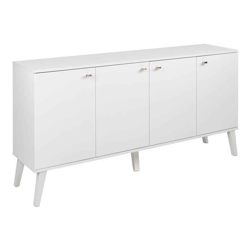 Milo Mid-Century Modern 4 Door Buffet Server White - Prepac: Laminated Storage Cabinet, CARB Certified