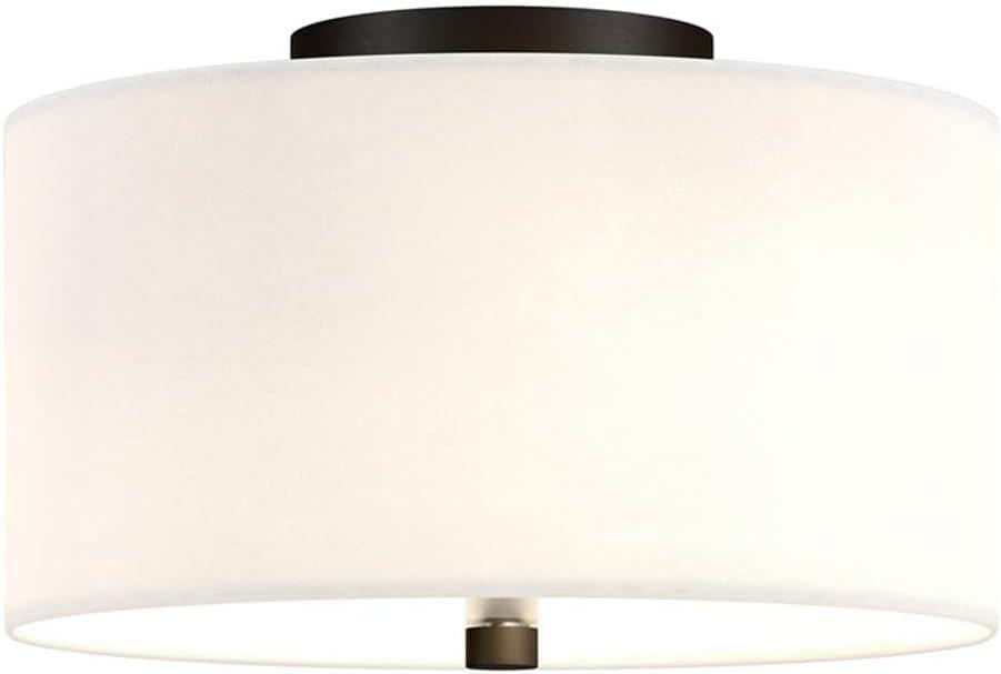 Evelyn&Zoe Ellis 12" Flush Mount with Fabric Shade in Brass/White