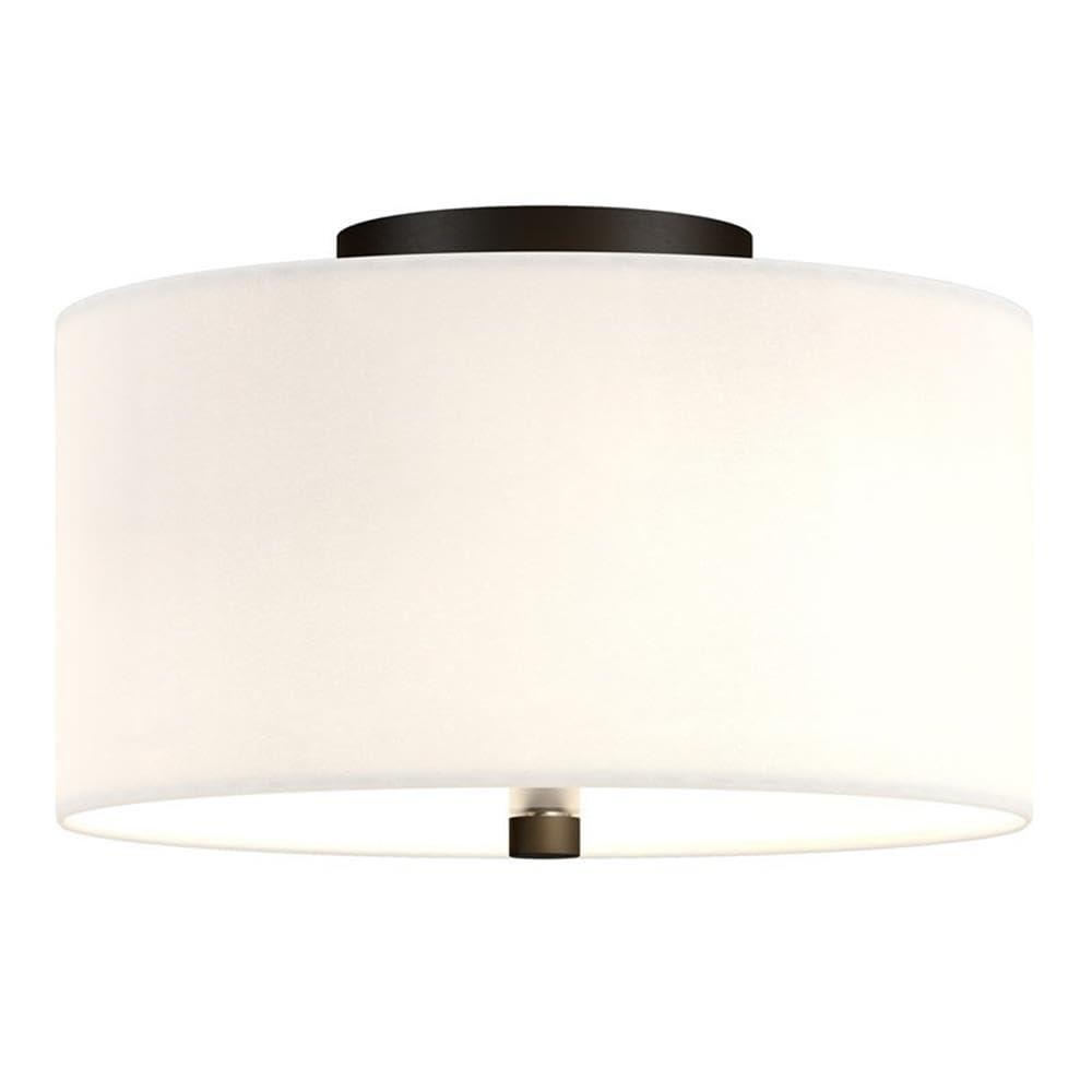 Evelyn&Zoe Ellis 12" Flush Mount with Fabric Shade in Brass/White