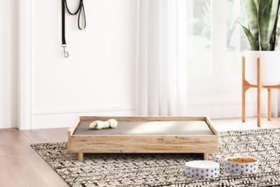 Natural Beige Wooden Pet Bed with Gray Cushion