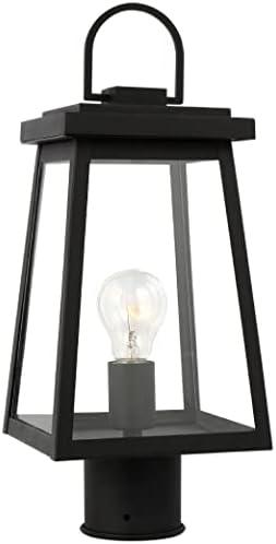 Black Outdoor Post Lantern with Clear Glass Panels