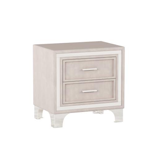 Harper & Bright Designs Upholstered Wooden Nightstand with 3 Drawers and Metal Legs & Handles, Bedside Table with Marbling Worktop, Beige