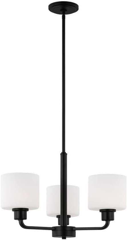 Canfield 3-Light Midnight Black Modern Minimalist Hanging Drum Chandelier with Etched White Glass Shades