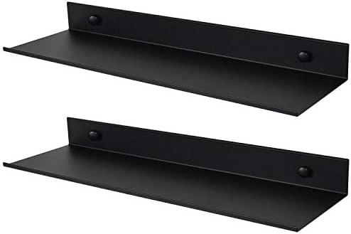 TLBTEK 2 Pcs 16inch Black Floating Shelves,Rustic Farmhouse Floating Shelves Wall Mounted Storage for Bathroom, Bedroom, Living Room, Kitchen