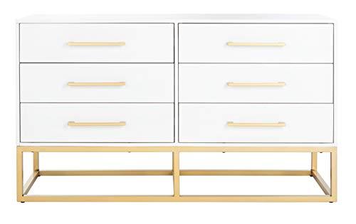 Estelle Transitional White 6-Drawer Dresser with Brass Accents