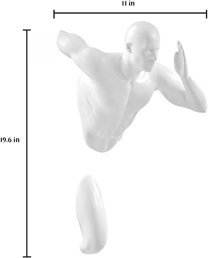 Glossy White Resin Wall Runner Sculpture, 20" Athletic Figure