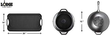 Lodge Chef Collection 20x10 Inch Cast Iron Chef Style Reversible Grill/Griddle. Two-in-One Seasoned Cookware for Stovetop Burners or a Campfire. Made from Quality Materials to Last a Lifetime