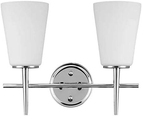 Driscoll 15.5 in. 2-Light Contemporary Modern Brushed Nickel Wall Bathroom Vanity Light with Etched White Glass Shades