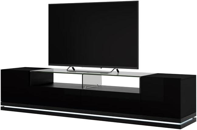 Vanderbilt Wood 85" TV Stand in Matte Black & Gloss