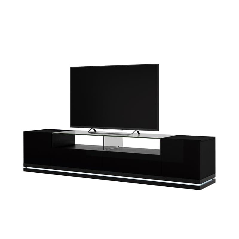 Vanderbilt Wood 85" TV Stand in Matte Black & Gloss