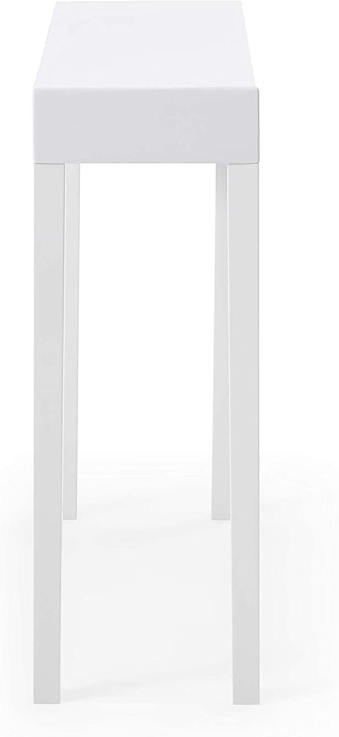 Glossy White Rectangular Minimalist Console Table with Storage