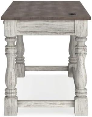 Transitional White and Gray Wood Home Office Desk with USB Ports