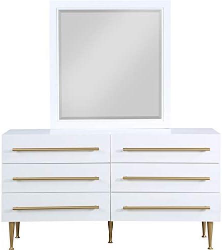 Marisol Mid-Century White Dresser with Brushed Gold Accents