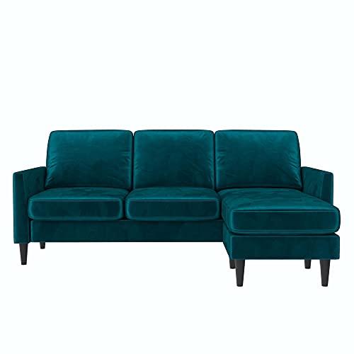 Winston Green Velvet Reversible Sectional Sofa with Ottoman