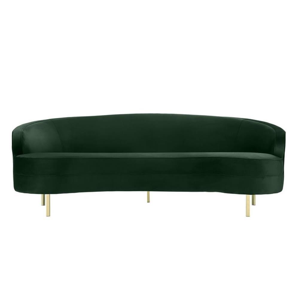 Elegant Baila Green Velvet 89" Sofa with Gold Stainless Steel Legs