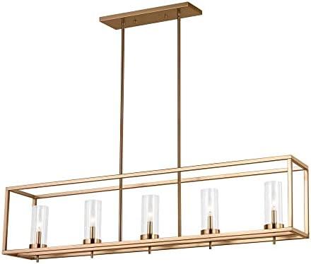 Zire Satin Brass 5-Light Linear Chandelier with Clear Glass