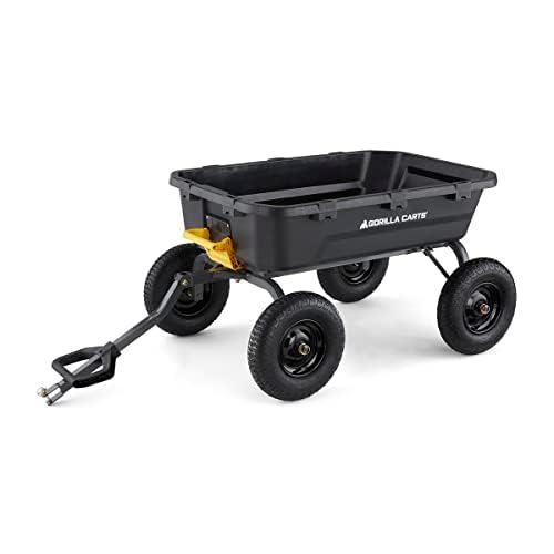 Gorilla Carts Heavy Duty 12 Cubic Foot Poly Yard Dump Cart, Garden Wheelbarrow Wagon with Pneumatic Flat Free Tires for Outdoor Lawn Utility, Black