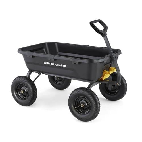 Gorilla Carts Heavy Duty 12 Cubic Foot Poly Yard Dump Cart, Garden Wheelbarrow Wagon with Pneumatic Flat Free Tires for Outdoor Lawn Utility, Black