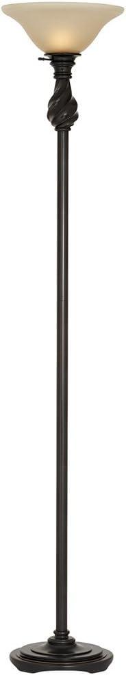 Regency Hill Traditional Torchiere Floor Lamp 70" Tall Hand Applied Black Bronze Swirl Font Amber Glass Shade for Living Room Uplight