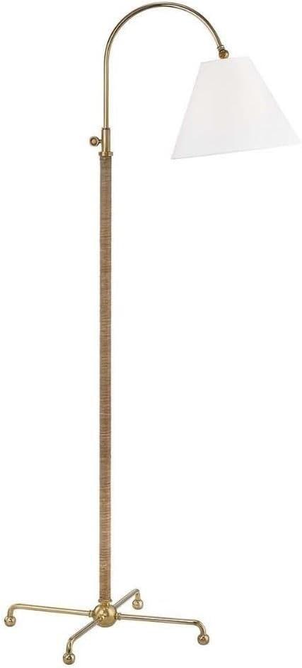 Curves No.1 Aged Brass Arc Floor Lamp with Off-White Linen Shade