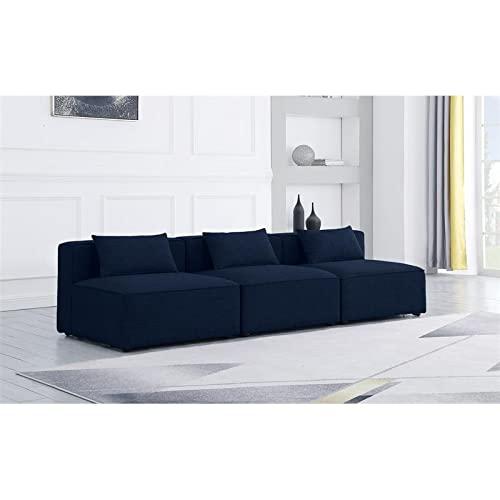 Navy Linen Bliss 108'' Armless Three-Piece Sectional Sofa