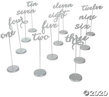 1-12 Calligraphy Silver Table Numbers - Party Supplies - 12 Pieces