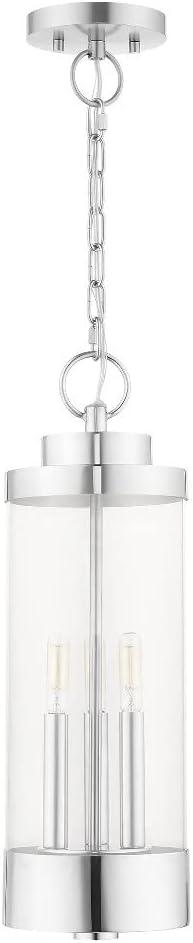 Polished Chrome 3-Light Outdoor Hanging Lantern with Clear Glass