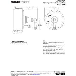 Artifacts Rite-Temp Pressure-Balancing Valve Trim With Push-Button Diverter And Lever Handle