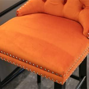 Aoowow Velvet Upholstered Counter Height Bar Stools Set of 2, Counterstool Seat Height 27.2", Wingback Armless Bar Chairs Button Tufted with Solid Wood Legs for Kitchen Island Bar Area (Orange)