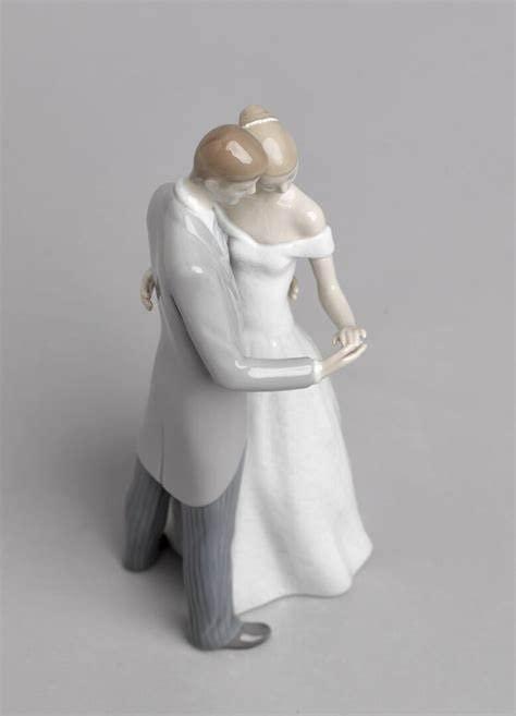 Handmade Porcelain Couple Figurine in White and Gray